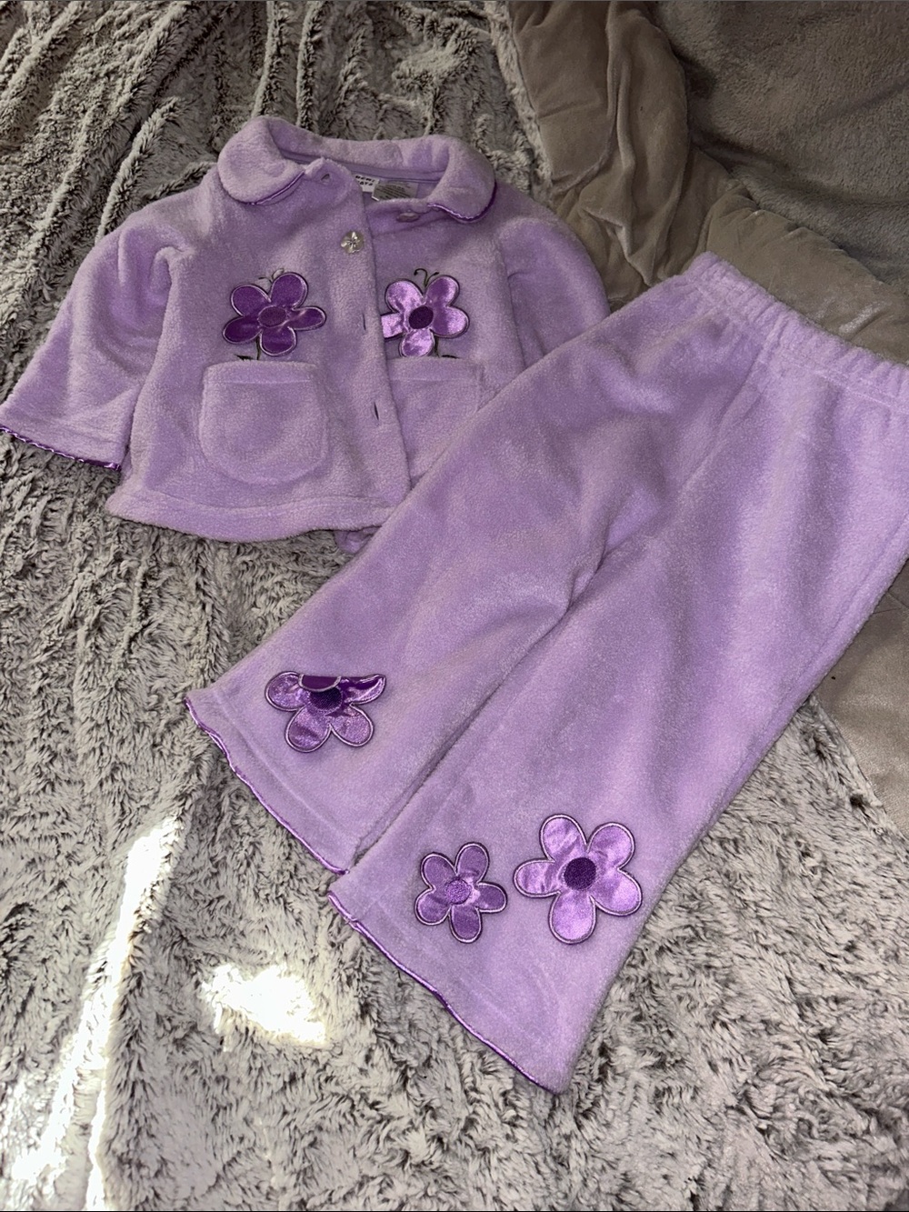 Blueberi Boulevard Lavender Floral Fleece Kids Matching Robe Set